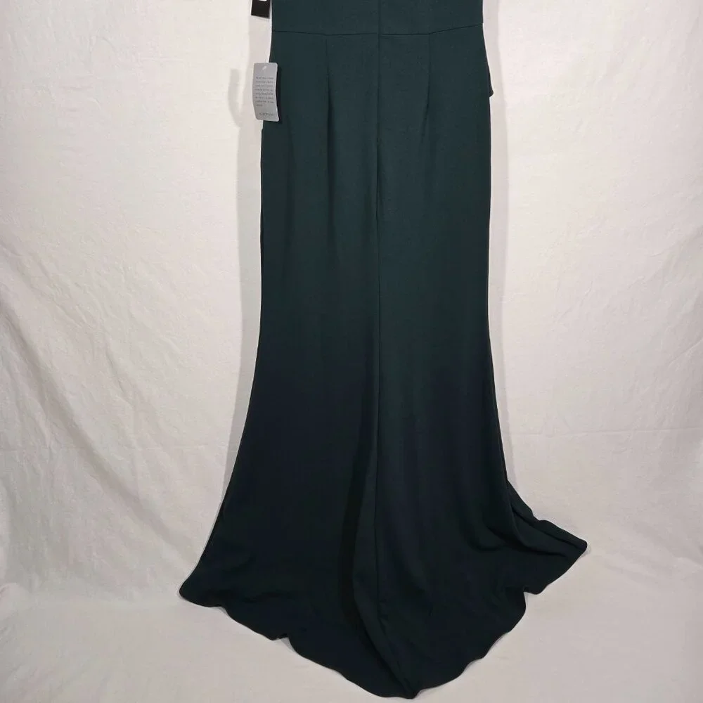 BETSY ADAM "Christine" PINE Scuba Crepe Ruffle Bow Slit Formal Gown Dress Size 8 - Picture 7 of 17